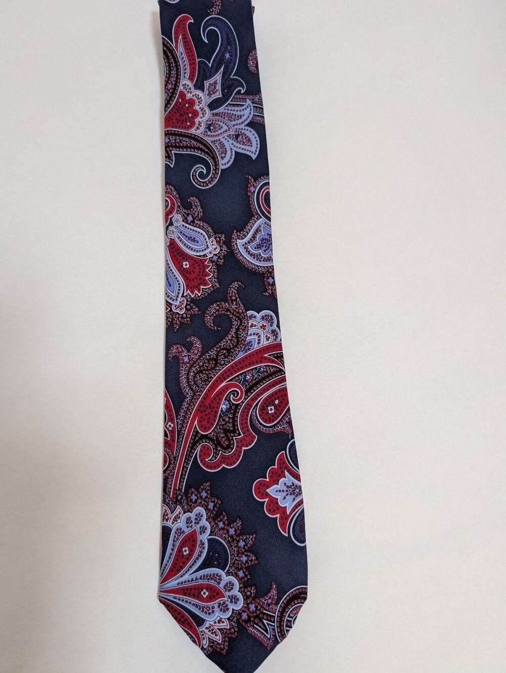 Lauren Ralph Lauren Men's Navy Red Blue Paisley Silk Blend Necktie Handmade